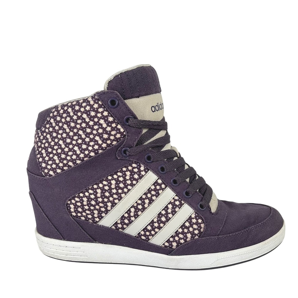 Adidas NEO Super Hidden Wedge Purple Floral Canvas High Top Sneakers Womens 10